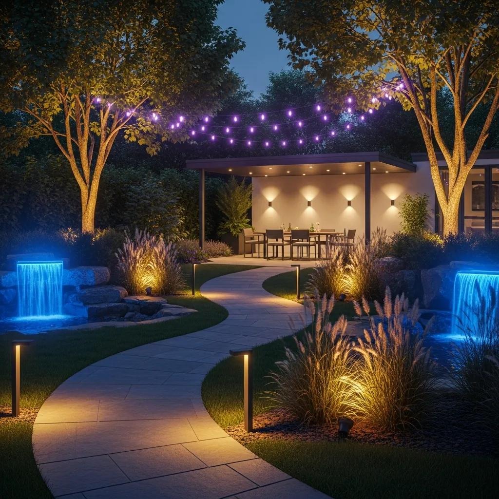 Smart outdoor lighting controls integrated with landscape features