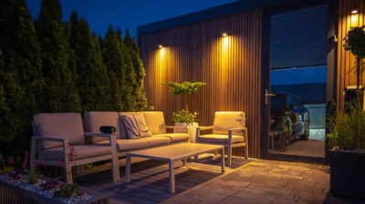 illuminated outdoor lounge