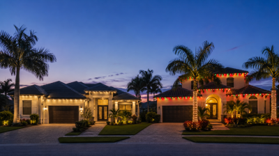 Permanent outdoor lighting vs. traditional holiday lights on Southwest Florida homes.