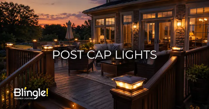 Post cap lights on a luxury deck.