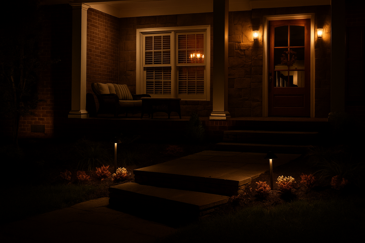 A dark front porch