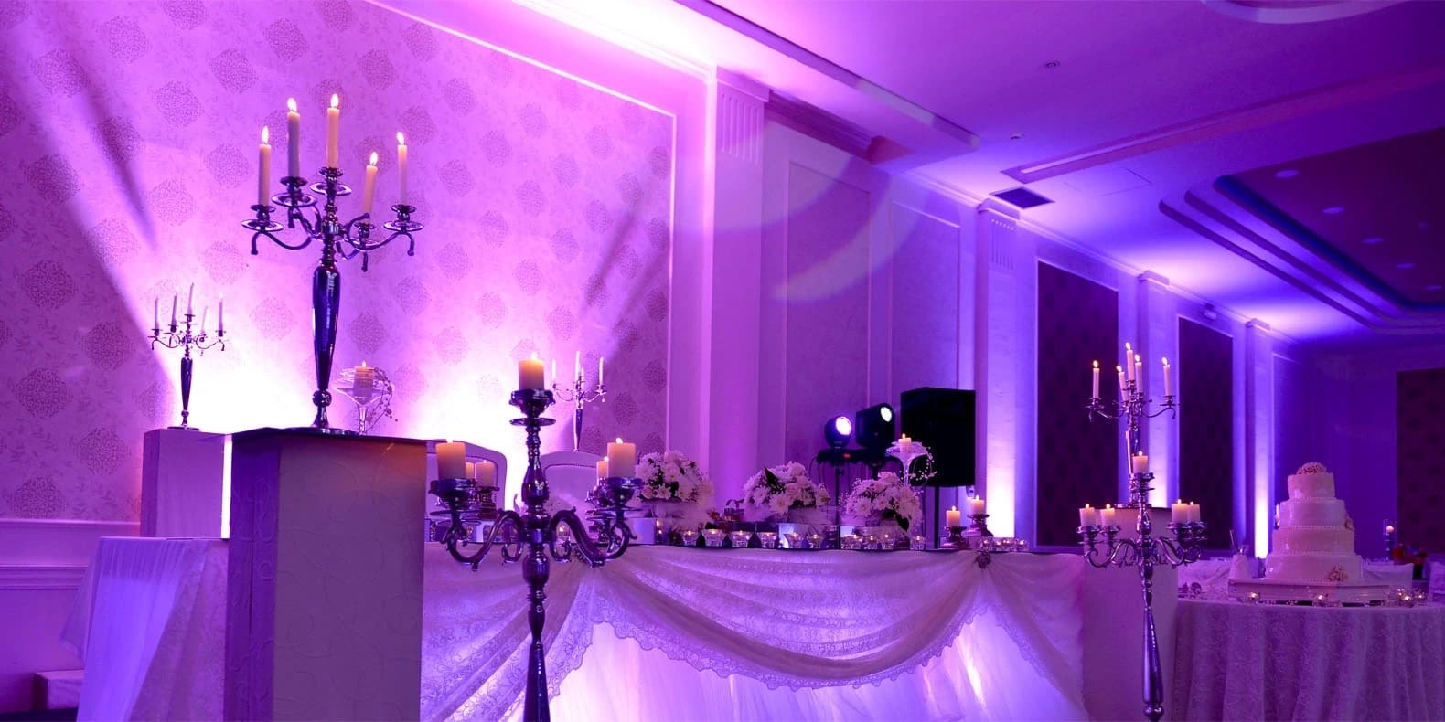 event lighting with purple up lights
