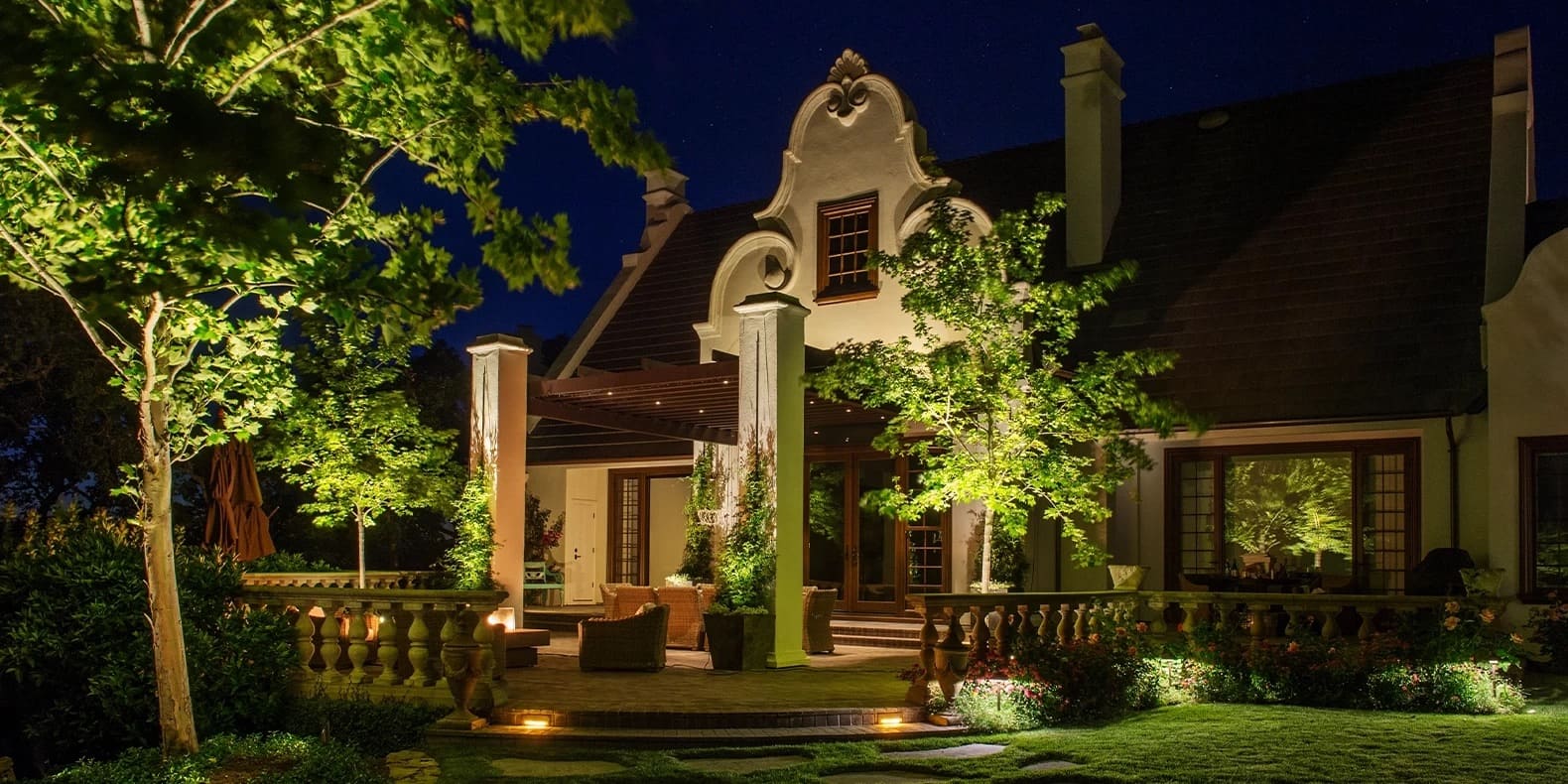 exterior of house with lights
