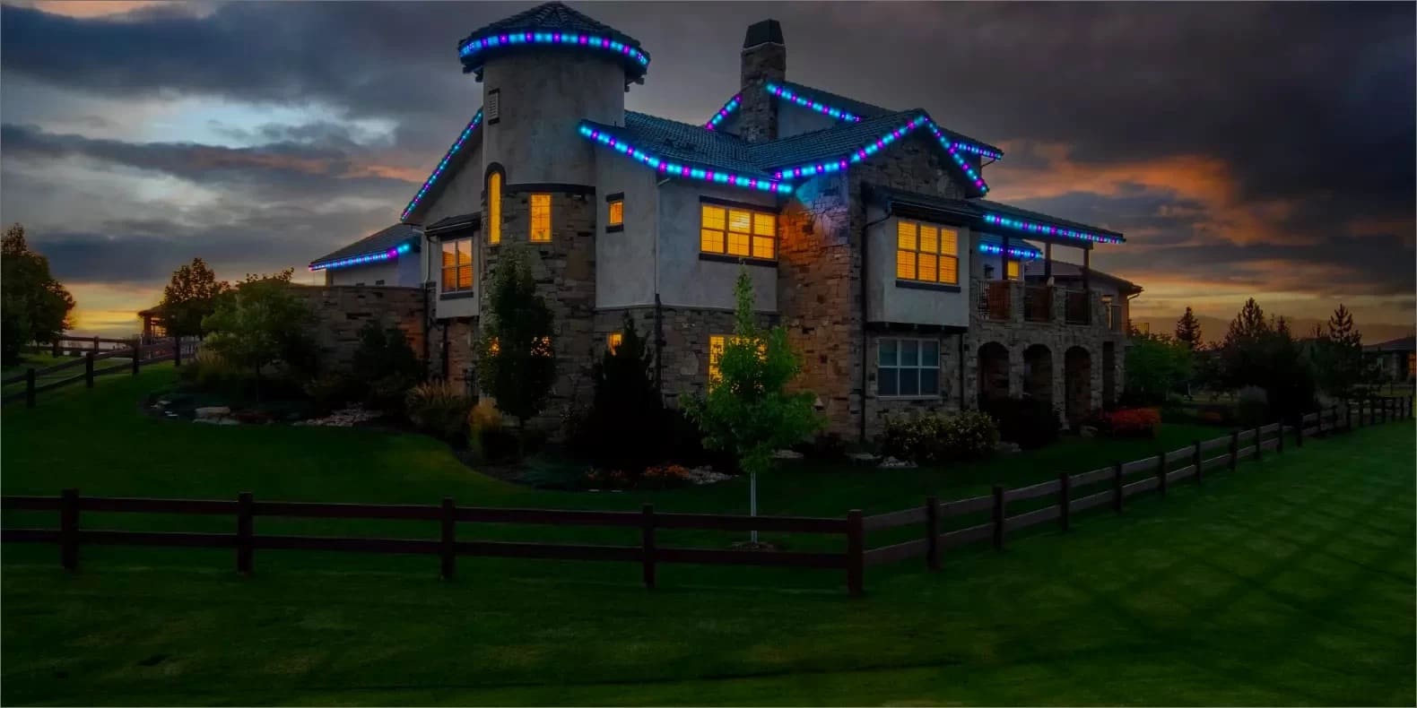 blue lights on house