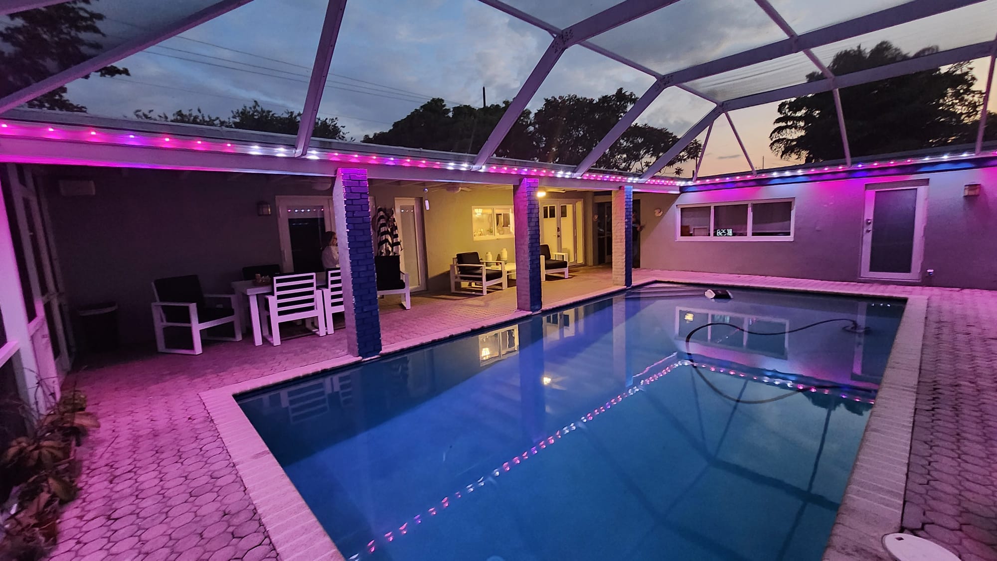 Indoor pool with multi color string lights