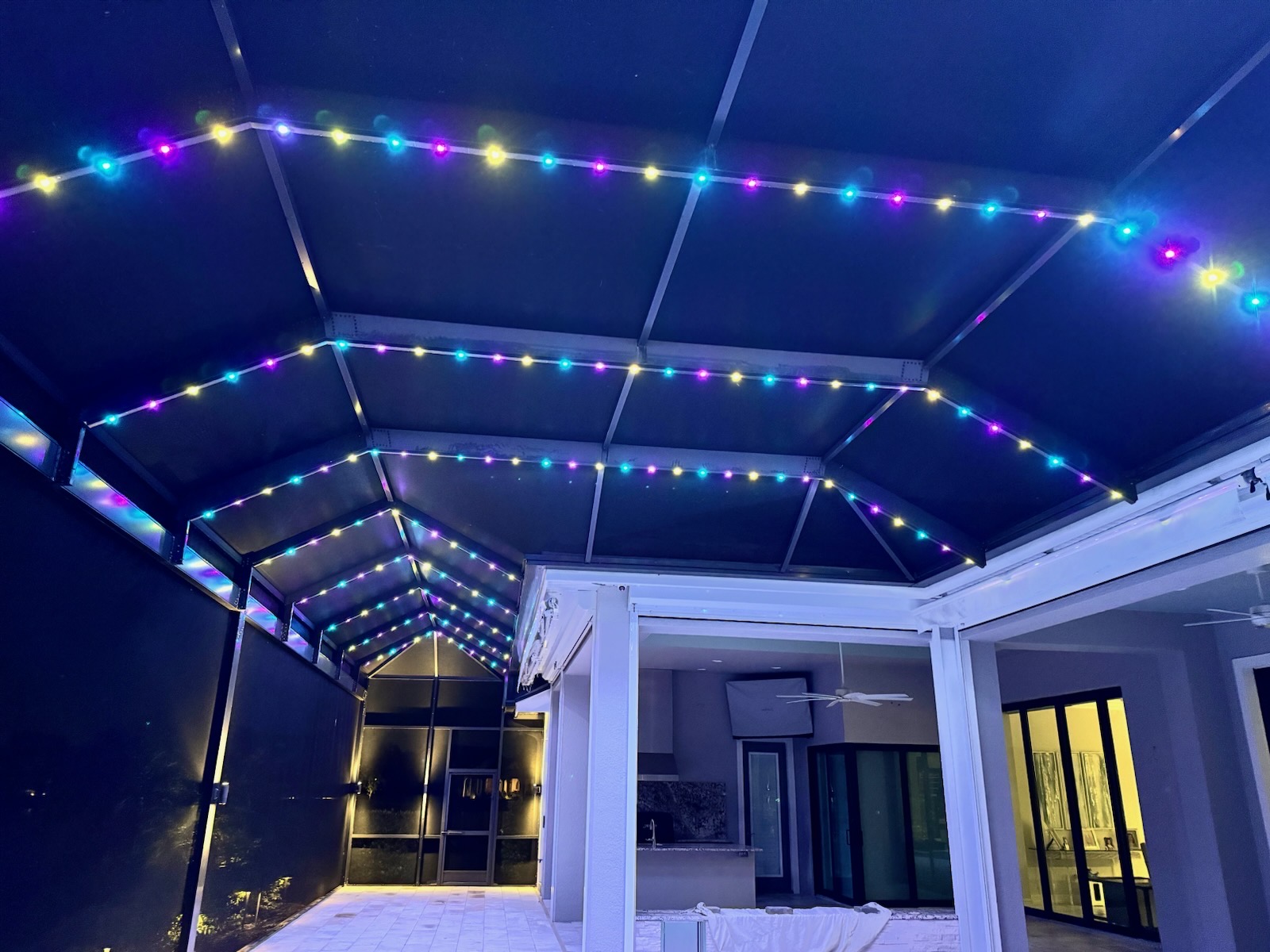 Pool Enclosure showing colored lights