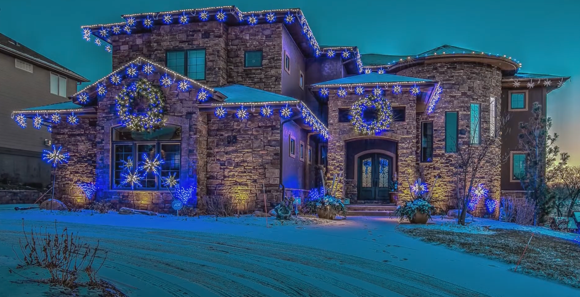 Holiday Lights on House at Night