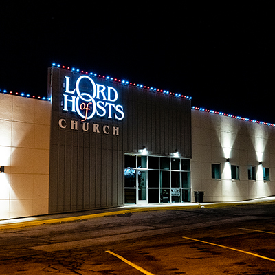 Lights on exterior of building