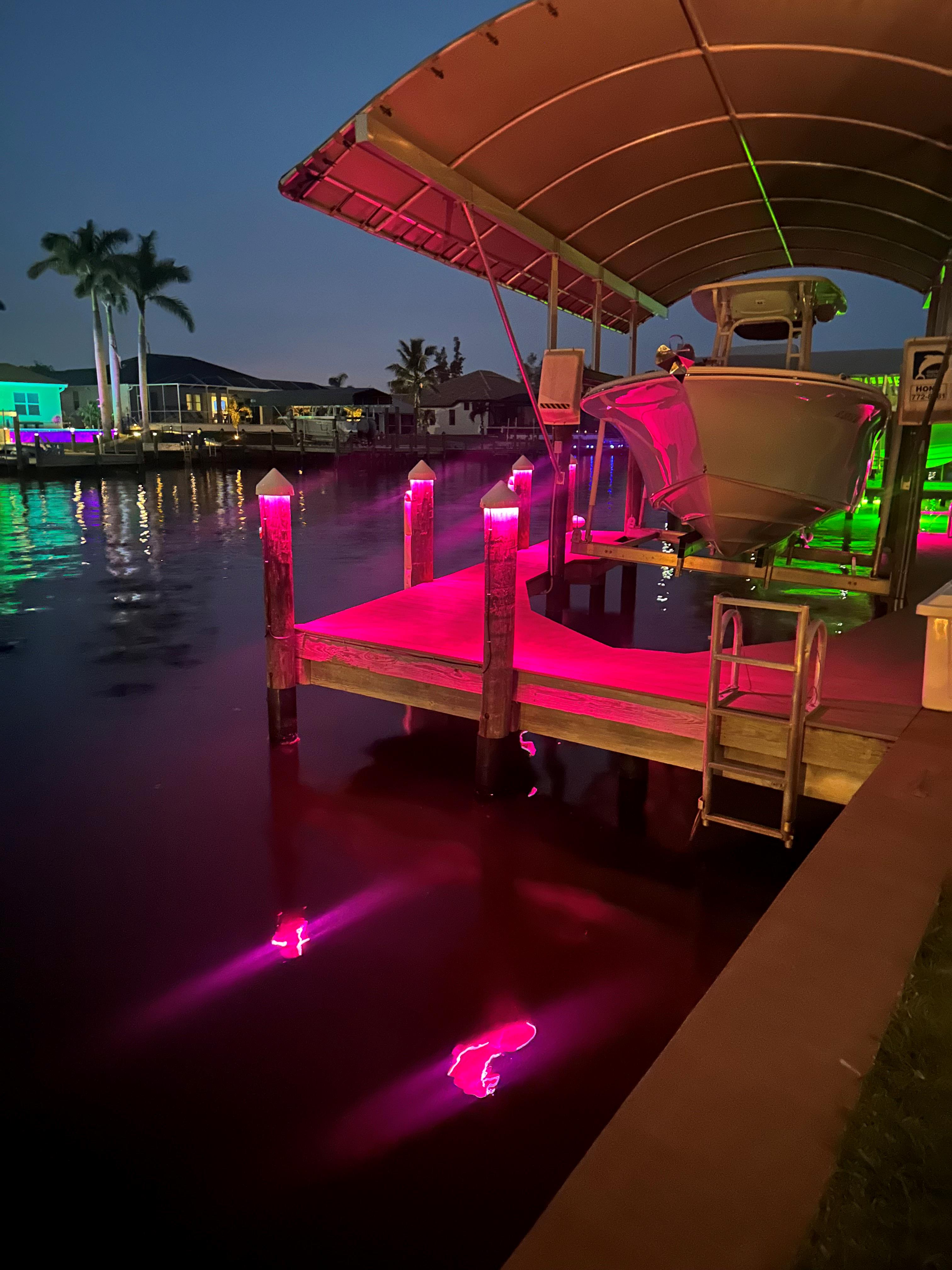 coastal dock lighting with LED strip lights for nighttime visibility and ambiance in Lee and Collier Counties